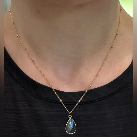 Jewelry - Labradorite Teardrop Pendant on Rose Gold chain.